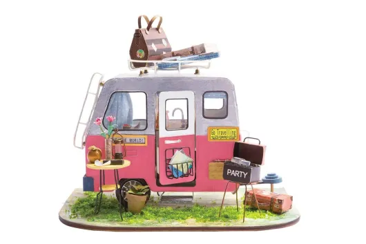 Lasercut Holzbausatz Standmodell Campinganhänger 83 Teile