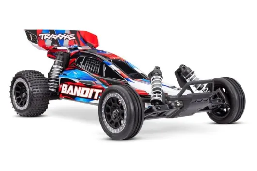 Traxxas Bandit rot 1/10 2WD RTR Brushed mit HD Teilen (Heavy-Duty) mit Akku und 4A USB-C-Lader