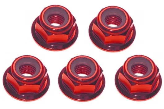 M4 Radmuttern Stoppmutter aus Aluminium mit Flansch in rot eloxiert CW 5Stück