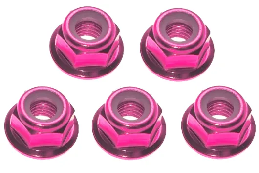 M4 Radmuttern Stoppmutter aus Aluminium mit Flansch in pink eloxiert CW 5Stück
