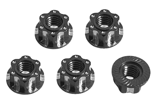 M4 Radmuttern serrated (gezähnt) Stoppmutter aus Aluminium mit Flansch in schwarz eloxiert CW 5Stück