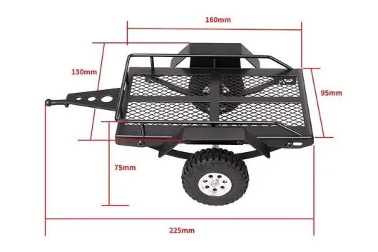 RC Crawler Scalezubehör 1/18 und 1/24 Anhänger aus Metall 160x95x75mm, totale Länge 225mm in schwarz