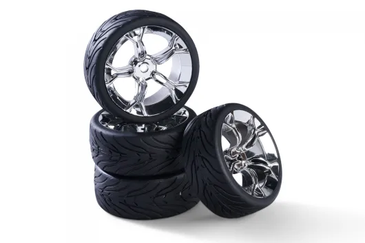 Carson RC Tuning Räderset mit 5 Y-Speichen Felgen in chrom 26mm 4Stück für Tamiya 1/10