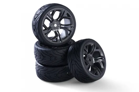 Carson RC Tuning Räderset mit 5 Y-Speichen Felgen in grau-schwarz 26mm 4Stück für Tamiya 1/10