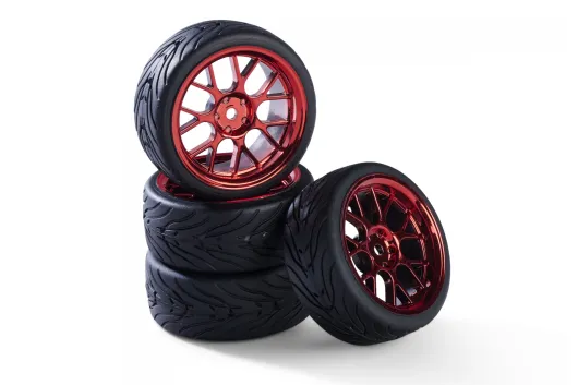 Carson RC Tuning Räderset mit 7 Y-Speichen Felgen in rot 26mm 4Stück für Tamiya 1/10