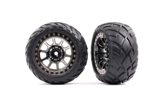 Traxxas Tuning Anaconda Reifen auf Tracer 2,2 Felgen in schwarz-chrom hinten 2Stück für Bandit 1/10