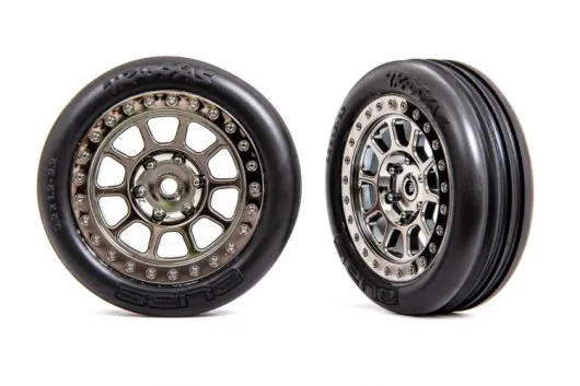 Traxxas Tuning Alias Rillen Reifen auf Tracer 2,2 Felgen in schwarz-chrom vorne 2Stück für Bandit 1/10