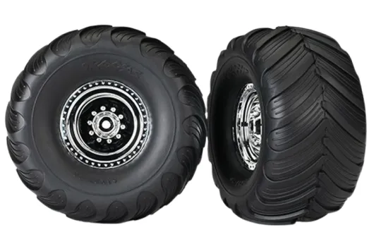 Traxxas Tuning Terra Grove Reifen auf Felgen in Chrom Hinten 2Stück für Bigfoot und Stampede 1/10