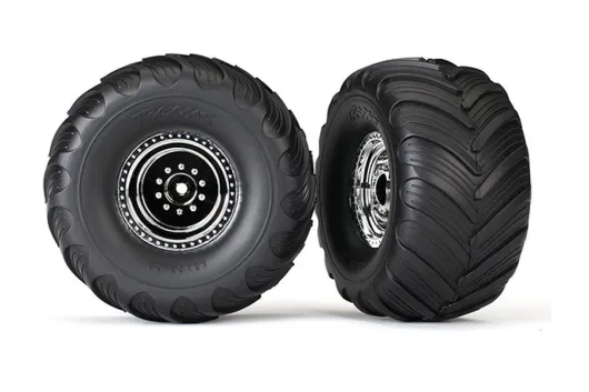 Traxxas Tuning Terra Grove Reifen auf Felgen in Chrom Vorne 2Stück für Bigfoot und Stampede 1/10