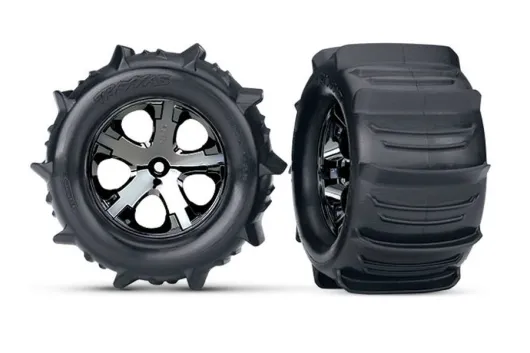Traxxas Tuning Paddle Reifen auf 2,8 All-Star Felgen in schwarz chrom hinten 2Stück für Bigfoot und Stampede 1/10