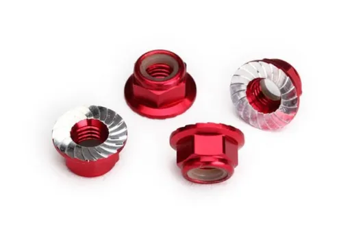 Traxxas Tuning Stopmutter aus Aluminium 5mm mit Flansch verzahnt in rot 4Stück für MAXX 1/10 und Unlimited Desert Racer 1/7