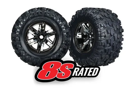 Traxxas Tuning Maxx AT Reifen auf X-Maxx Felgen in schwarz-chrom 8S Rated 2Stück für X-Maxx 1/7