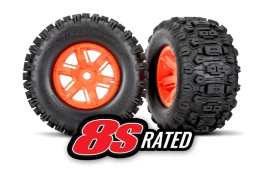 Traxxas Tuning Sledgehammer Reifen auf X-Maxx Felgen in orange 8S Rated 2Stück für X-Maxx 1/7