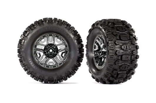 Traxxas Tuning Sledgehammer Reifen auf 2,8 Felgen schwarz-chrom 2Stück für Rustler und Stampede 1/10