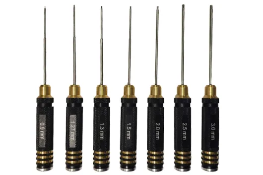 Innensechskant Schlüssel Set 7teilig mit Titannitrid Beschichtung 0,9, 1,27, 1,3, 1,5 2,0 2,5 3,0mm