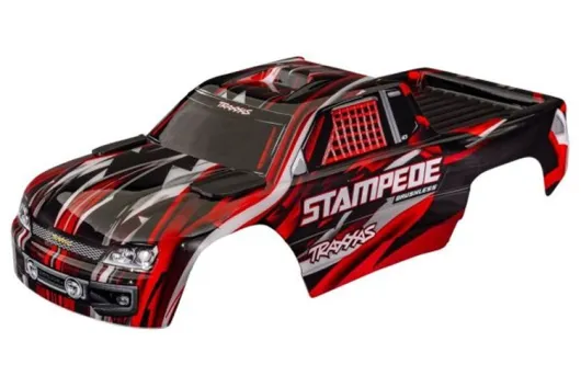 Traxxas Tuning Karosserie in rot schwarz Clipless mit Aufkleber für Stampede 1/10