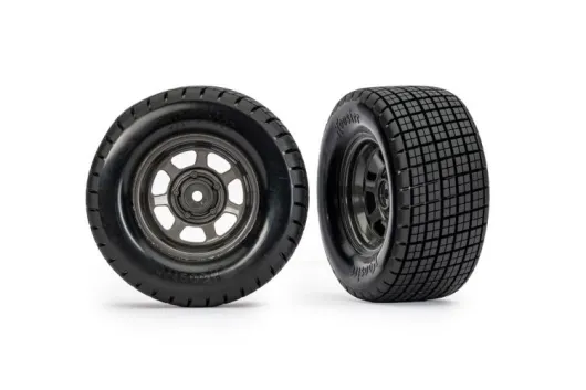Traxxas Tuning Hossier Reifen auf Felgen in Graphit Grau 2Stück Hinten für Slash 2WD und 4WD 1/10