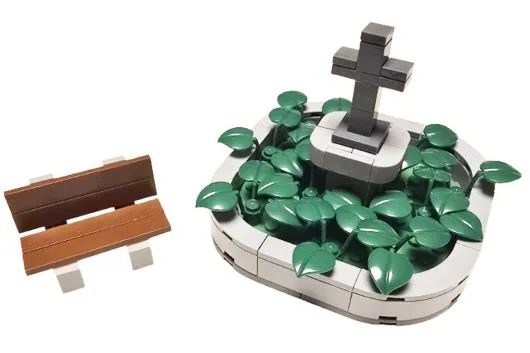 Klemmbausteine Pflanzenkasten mit Skulptur und mit Bank