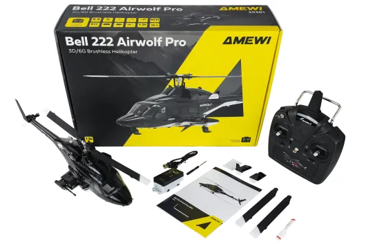Amewi RC Bell 222 Airwolf Pro Brushless CP-Helikopter 6-Kanal 6G 3D RTF