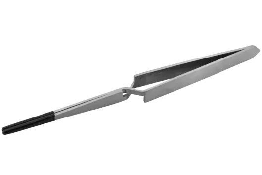 Feine Haltepinzette aus Stahl gerade in natur 14,5cm mit Antirutschaufsatz