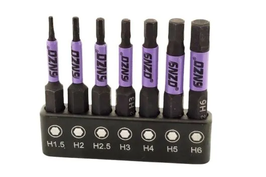 SNZO Bit Set 1/4 Zoll Innensechskant 50mm H1,5, H2, H2,5, H3, H4, H5, H6 7Stück