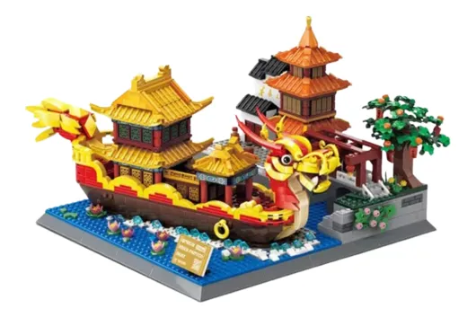 Wange Klemmbausteine Gebäude Qinhuai Boot / Drachen Boot - 1353 Teile
