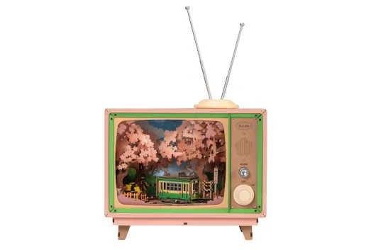 Lasercut Holzbausatz Funktionsmodell Fernseher Sakura Dreamy Tour mit Musikspieluhr - 283 Teile