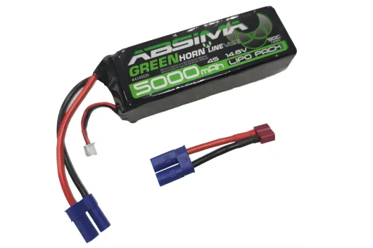 Absima LiPo Akku Greenhorn Vol.2 4S 14,8V 50C 5000mAh im Softcase mit EC5 und Adapter auf T-Stecker