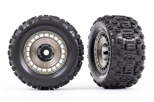 Traxxas Tuning Sledgehammer Reifen auf 3.8 Felgen in Satin Schwarz Chrom mit Abdeckung 2Stück für Sledge 1/8