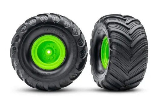 Traxxas Tuning Terra Grove Reifen auf Felgen in Grün Hinten 2Stück für Bigfoot und Stampede 1/10