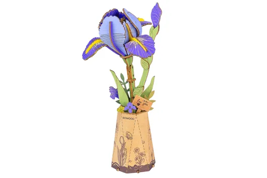 Lasercut Holzbausatz Standmodell Blume Lila Iris - 73 Teile