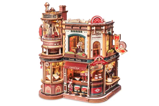 Lasercut Holzbausatz Traumkaffee Fabrik mit Musikspieluhr - 593 Teile