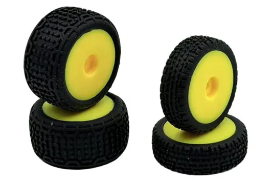 HobbyPlus Ersatzteile Komplett Reifenset in Gelb für Speck-B 2WD Buggy 1:24 RTR