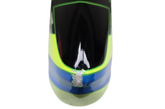 B-WARE Mikado Haube LOGO 690 SX V3 neon-gelb/blau mit grüner Schrift (Absplitterung an der Hauben Spitze)