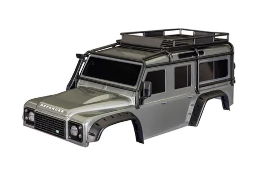 Traxxas Ersatzteile Karosserie Clipless Version in Silber mit Anbauteilen für Land Rover Defender 1/10