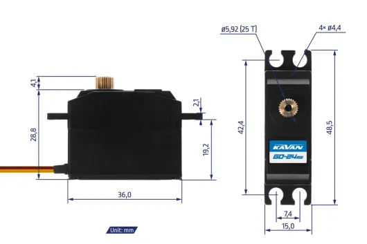 Kavan GO Servo Miniservo GO-24MG 0,07s/60° - 4,5kg.cm