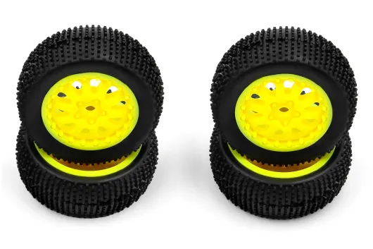 HobbyPlus Ersatzteile Reifen Set mit Felgen in Gelb für Short Course Truck Speck-SCT 1:24