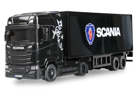 Amewi RC Auto Mini-Scania 730 S mit Kofferauflieger proportional 4WD 1:64 RTR schwarz