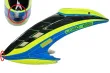 B-WARE Mikado Haube LOGO 690 SX V3 neon-gelb/blau mit grüner Schrift (Absplitterung an der Hauben Spitze)