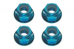 M5 Stoppmutter aus Aluminium mit Flansch in türkis eloxiert je 2xCW und 2xCCW