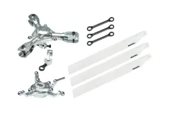 Microheli Tuning 3Blatt Hauptrotorkopf Set in silber mit Hauptrotorblättern in weiß für Blade 230S und 230S V2