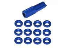 Schaltermuttern Set aus Aluminium mit Werkzeug in blau