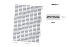 Ihre persönliche Registrierungsnummer / Kennzeichnungspflicht / 189 wetterfeste Etiketten 25x10mm