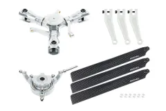 Microheli Tuning 3Blatt Hauptrotorkopf Set in silber mit Hauptrotorblättern aus Carbon Faser für OMPHobby M2 EVO