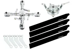 Microheli Tuning 4Blatt Hauptrotorkopf Set in Silber mit Hauptrotorblättern aus Kunststoff in für Blade InFusion 180