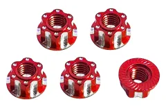M4 Radmuttern serrated (gezähnt) Stoppmutter aus Aluminium mit Flansch in rot eloxiert CW 5Stück