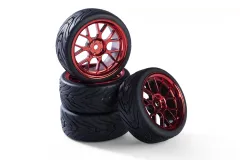 Carson RC Tuning Räderset mit 7 Y-Speichen Felgen in rot 26mm 4Stück für Tamiya 1/10