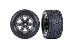 Traxxas Tuning Gravix Reifen auf RXT 2,8 Felge in grau schwarz-chrom 12mm 2Stück für Rustler 4x4 VXL Ultimate 1/10