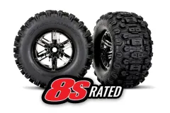 Traxxas Tuning Sledgehammer Reifen auf X-Maxx Felgen in schwarz-chrom 8S Rated 2Stück für X-Maxx 1/7