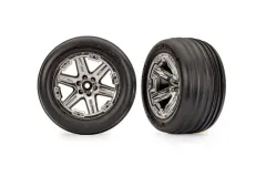 Traxxas Tuning Rillen Reifen auf RXT 2,8 Felgen in chrom vorne 2Stück für Rustler und Stampede 1/10